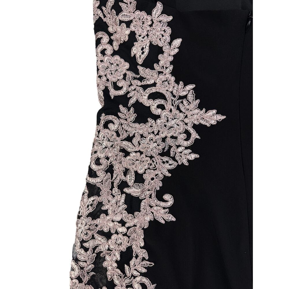 XSCAPE Black Midi Sheath Dress with Pink Lace Applique Size 6 - Picture 5 of 6